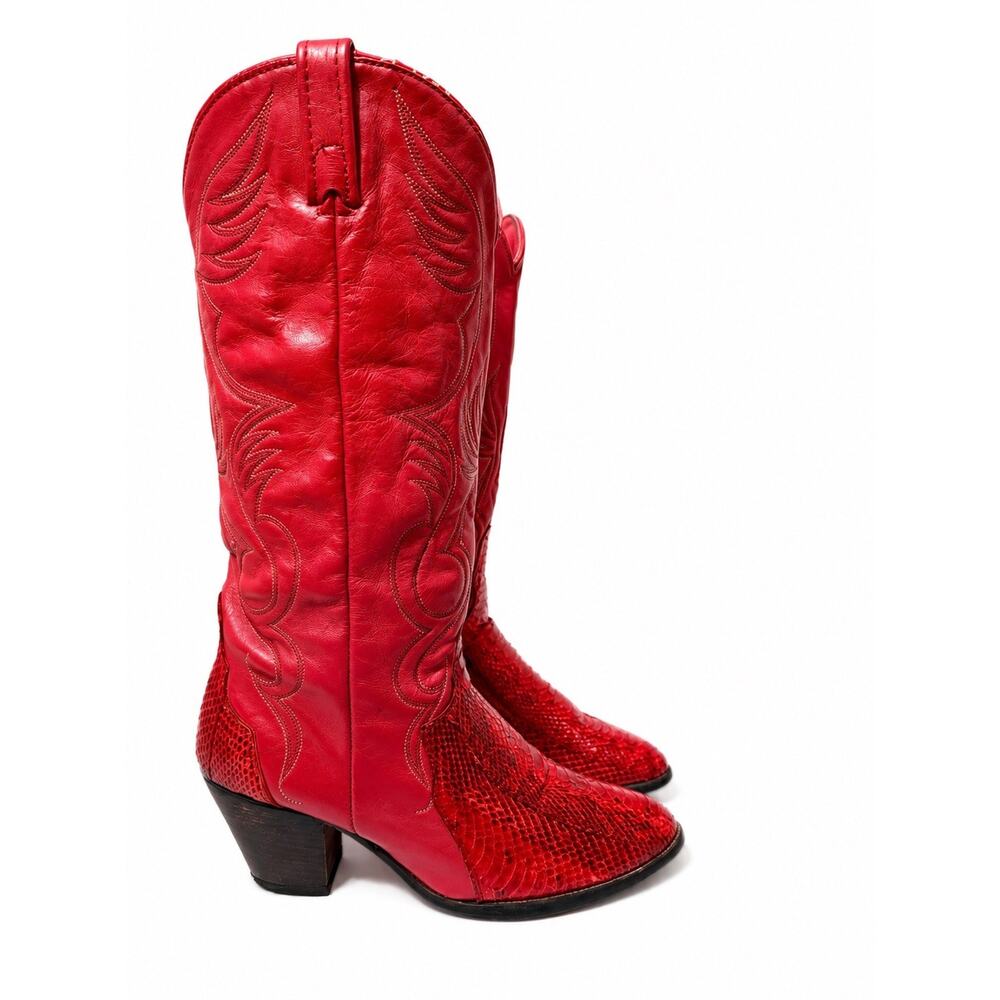 Vintage ACME Red Snakeskin Cowboy Boots Women’s 7.5M Exotic Leather Western USA